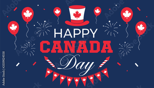 Quadro su tela Happy Canada Day greeting card with festive red maple leaves