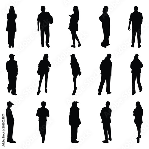 Vector collection set of individual people silhouettes.	
