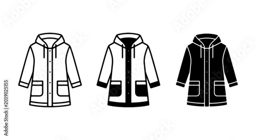 Raincoat vector icon set, waterproof jacket outline and solid glyph, weather protection apparel