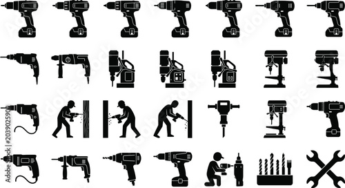 Photos Black Silhouette Electric Power Drill Machine Worker Construction Equipment Tool