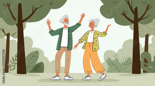Active Lifestyle Elderly Couple Dance Exercise Outdoors