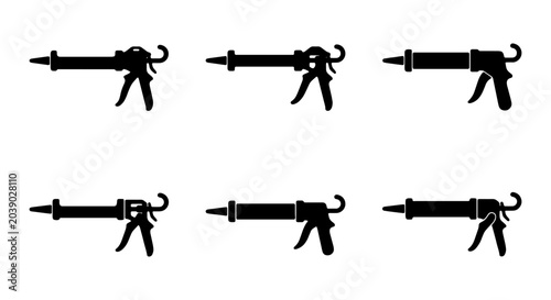 Caulking Gun Icons, Sealant Tool Set, Construction Applicator Vector Graphics