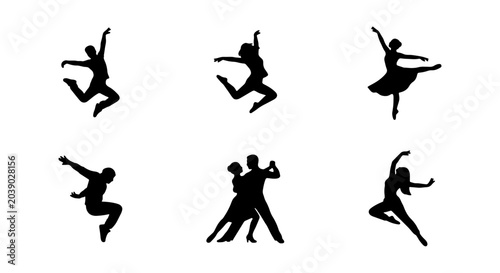 Photos Ballet Dancer Silhouettes, Dynamic Poses, Elegant Movement, Vector Icons Set