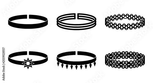 Bilde på lerret Choker Necklace Vector Icons, Fashion Jewelry Set, Black and White Accessories C