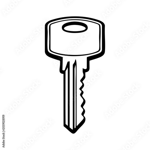 House key with modern key head and detailed grooves
