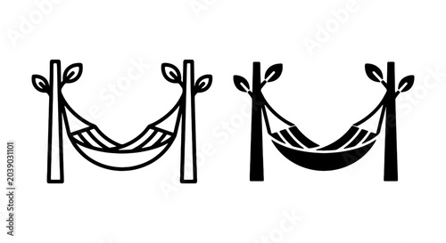 Bild auf Leinwand Hammock Icons: Relaxing Outdoor Leisure, Camping Gear, Summer Vacation