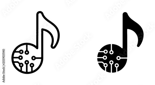 Bild auf Leinwand Digital Music Note Icons, Electronic Sound Symbols, Technology Audio Graphics