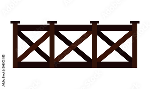 Bild auf Leinwand Vector illustration of a dark brown wooden fence with decorative cross beams and cap posts