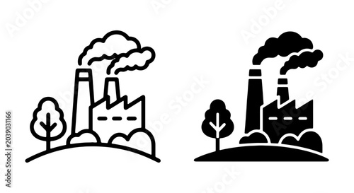 Canvastavla Factory Icons, Industrial Plant Vector Art, Pollution Smokestacks, Environmental