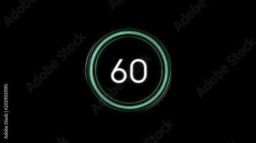 Digital Countdown Timer Circle Glowing Green 60