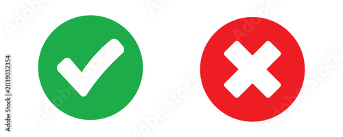 Bild auf Leinwand Green checkmark and red cross icon , Approval and Rejection Status Icons, Color