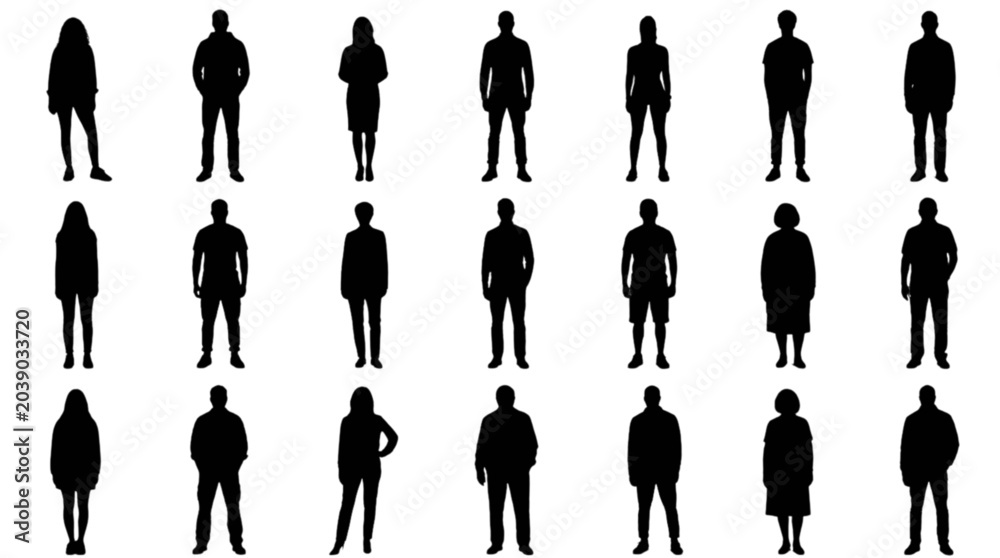 Naklejka premium Silhouette people walking in a line isolated on transparent background, Vector