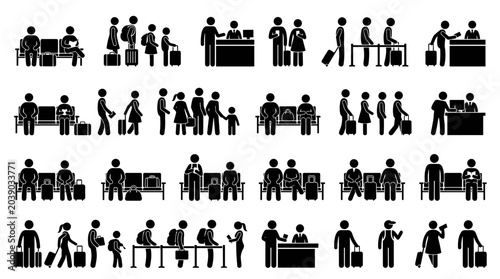 Schilderij op canvas Hospital Reception and Healthcare Service Silhouette Icons Set with Patients Med