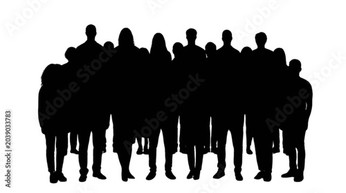 Schilderij op canvas Silhouette group of people standing closely together isolated on transparent bac