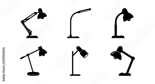 Obraz na płótnie Desk Lamp Icons Set, Adjustable Task Lighting Vector Graphics, Modern Study Illu