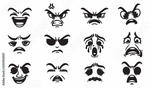 Schilderij op canvas Cartoon Emoji Faces Expressing Various Emotions
