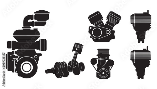 Bild auf Leinwand Engine Parts and Automotive Components Vector Set