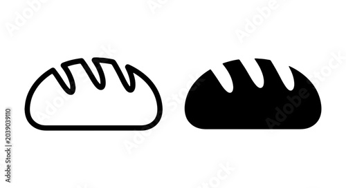 Schilderij op canvas Simple Loaf Bread Icons, Black and White Bakery Food Vector Graphics