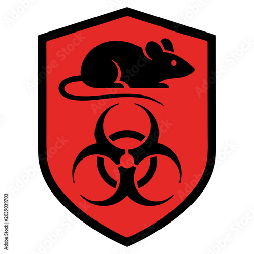 Foto black rat silhouette with biohazard symbol on red shield vector illustration on