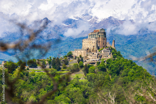 Tableau sur toile Sacra di San Michele abbey perched on Mount Pirchiriano at the entrance of the S