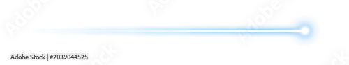 Single horizontal light blue neon laser beam with glowing circular terminal pointer dot.