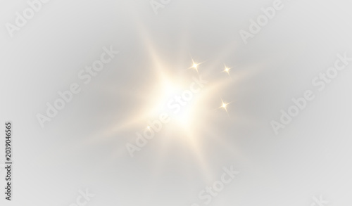 Tableau sur toile golden light burst with glowing stars and flare effect on dark background