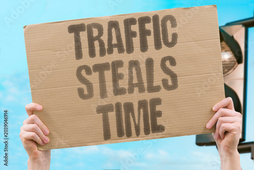 Schilderij op canvas "Traffic Steals Time" Congestion drains hours from daily life
