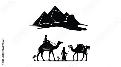 pyramids and camels silhouette sphinx egyptian desert