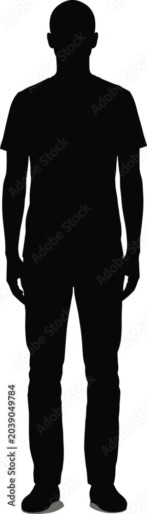 Fototapeta premium Man standing still full body front view black silhouette icon isolated on plain white background for corporate identity human resource outline design