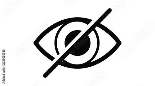 A black and white symbol of an eye with a diagonal line through it, representing blindness or no vision.