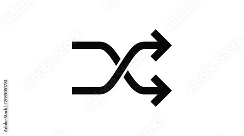 A black shuffle icon with two arrows crossing over each other on a white background.