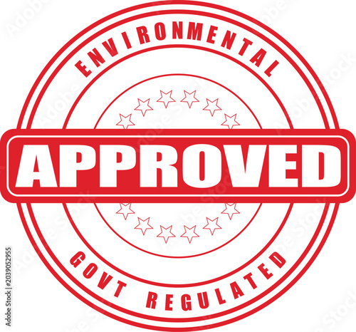 Tableau sur toile Approved rubber stamp with environmental and government regulated text and stars