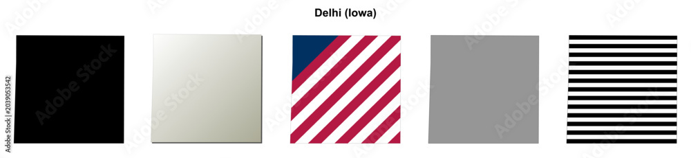 Fototapeta premium Delhi (Iowa) blank outline map set