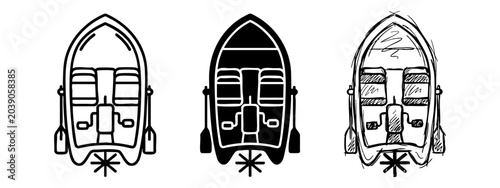 Foto Set of Speedboat or Inflatable Boat Icons Top View, Outline and Sketch Style Vec