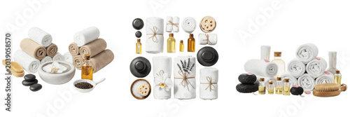 Photography Set of Spa and Wellness Treatment Essentials Isolated on White Background, Luxur