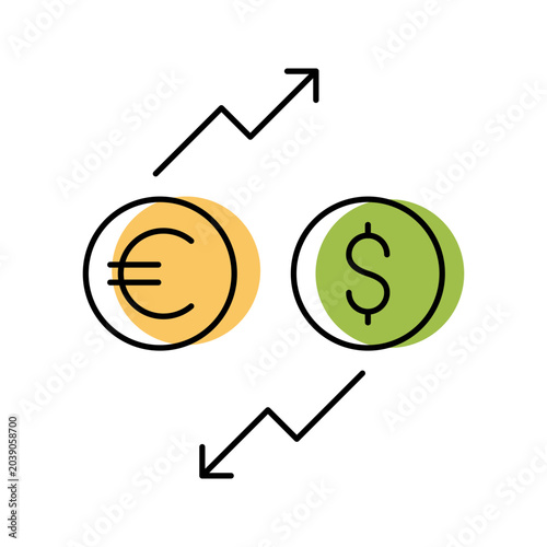 Photography Currency devaluation icon. Business and forex line symbol. Color.
