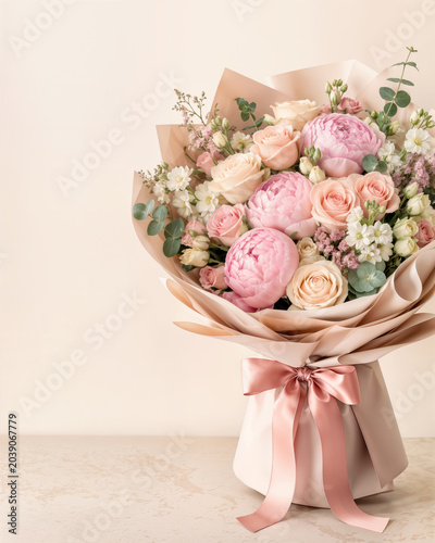 Elegant Pastel Flower Bouquet With Copy Space