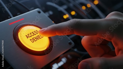 Human finger pressing a glowing yellow access button
