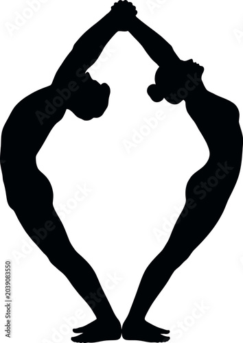 Yoga silhouette of two women forming a heart shape vector illustration