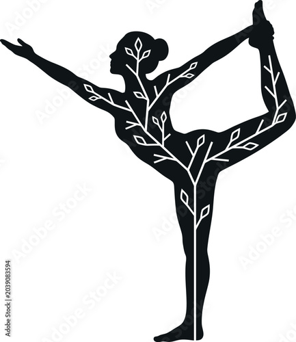 Yoga Pose with Tree Branches Icon - Wellbeing and Nature
