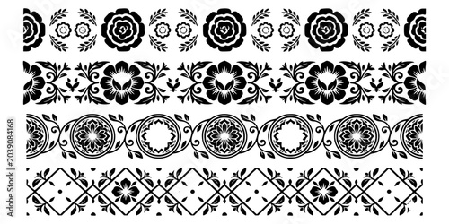 Minimalist Meadow Flower Border Set - Botanical Garland Laser Cutting Templates and Cricut Vinyl Files