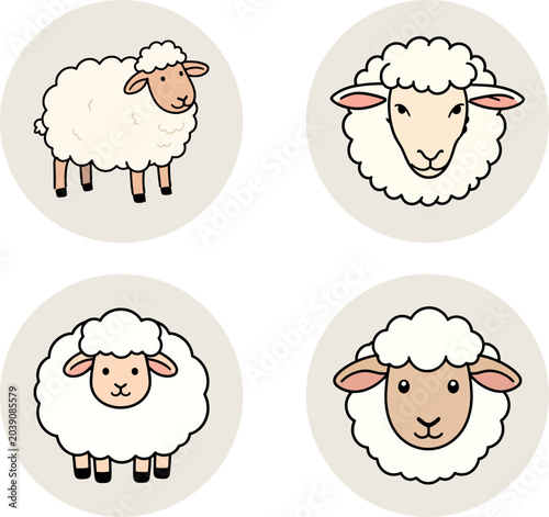Cute sheep icon set vector with cartoon lamb animal sticker and clipart illustration collection