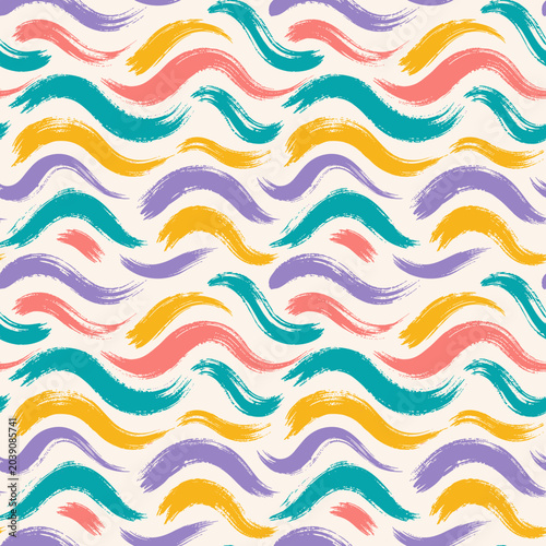 Abstract wavy brush strokes pattern in vibrant pastel colors for design