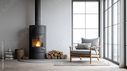 Modern Minimalist Hearth Setup Bright Daylight Interior