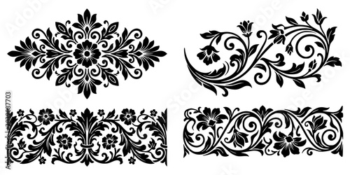 Geometric Floral Border Silhouette Set - Flower Lace Laser Cut Files and Decorative CNC Stencil Templates