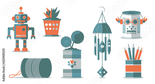 Valokuva Collection of creative DIY crafts made from recycled materials.