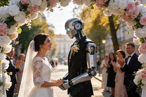Wedding. A woman marries a robot.