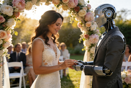 Wedding. A woman marries a robot.