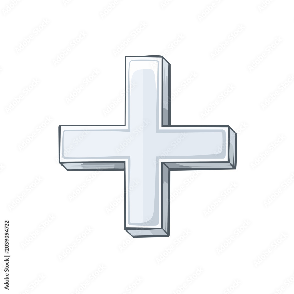 Fototapeta premium Silver 3D plus sign symbol with shading and highlights representing addition and positive reinforcement