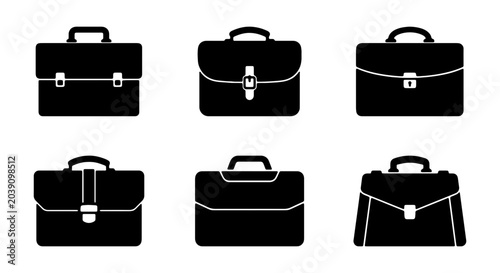 Foto Black Briefcase Icons Set, Business Luggage Vector Collection, Professional Trav